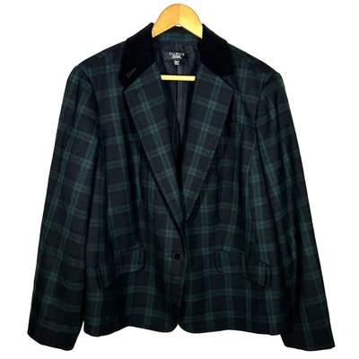 Blazer Talbots Talla 16WP 16 Cuello Terciopelo Cuadros Verde Negro Preppy Academia Foto 1 de 4