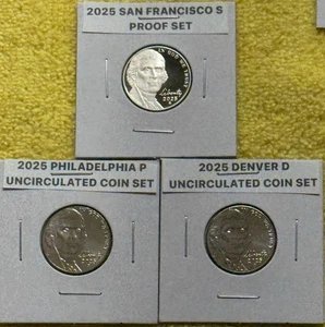 3 COLLECTOR COINS 2025 JEFFERSON UNC NICKELS 5c P D UNC COIN SETS & S PROOF SET - Picture 1 of 6