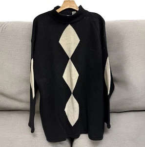 Vtg 80’s 90’s Y2K Contempo Casuals Black Ivory Harlequin Tunic Sweater Women’s M - Picture 1 of 7
