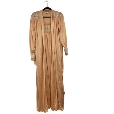 De Colección Stan Herman Mujer Camisón Bata Peignoir Set XP Melocotón Nylon Encaje Borde Foto 1 de 4