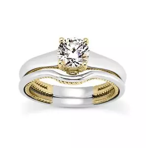 Oro de dos tonos 14k 0,04 quilates. Brillante conjunto de compromiso de diamantes redondo corte ex - Imagen 1 de 5