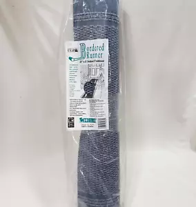 Bretlin Runner Rug 27x60 Blue Bordered Berber Non-Skid Back Indoor Outdoor New - Picture 1 of 12