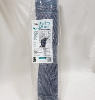 Bretlin Runner Rug 27x60 Blue Border Berber Indoor Outdoor Hallway Entryway New - Image 1 of 4