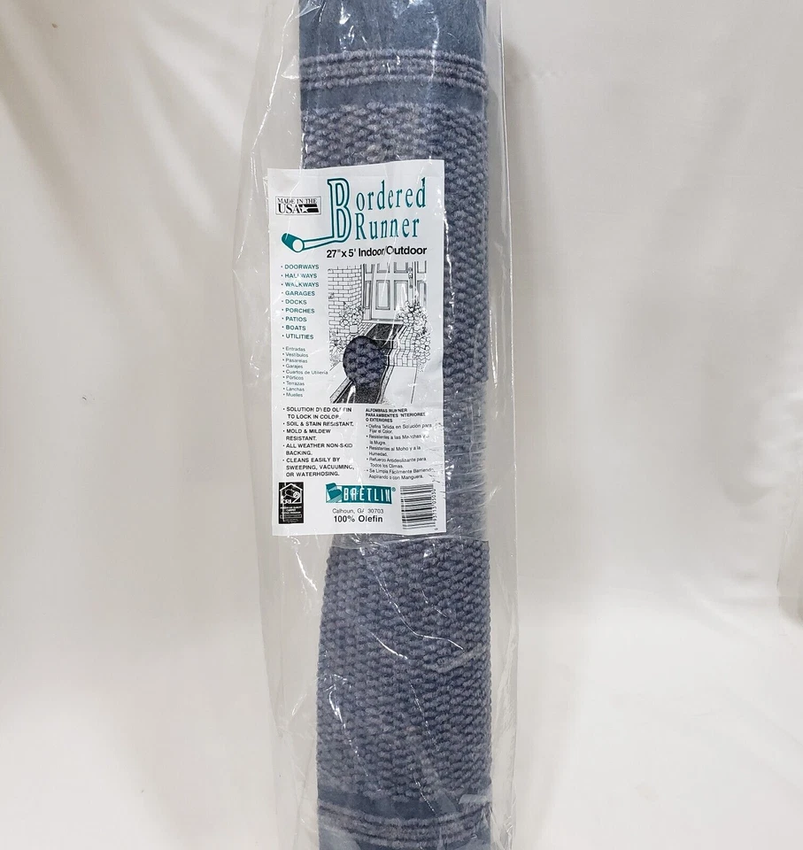 Bretlin Runner Rug 27x60 Blue Border Berber Indoor Outdoor Hallway Entryway New - Image 1 of 4