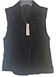 Sanctuary Womens Fringe Trim Suede Vest Black Size S Western Dance Club MSRP 199 - Picture 1 of 4
