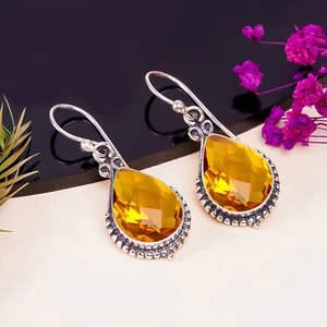 Citrine Yelllow  Gemstone 925 Sterling Silver Earring Handmade Jewelry Gift. - Picture 1 of 4