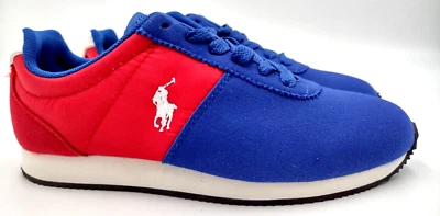 Polo Ralph Lauren Niños Zapatos EE. UU. Talla 1 M Azul Real Rojo Madera Brillante Tenis NUEVO Foto 1 de 4