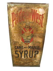 Rare Antique Pride of The West Cane & Maple Syrup 1 Gallon Can  - Picture 1 of 10