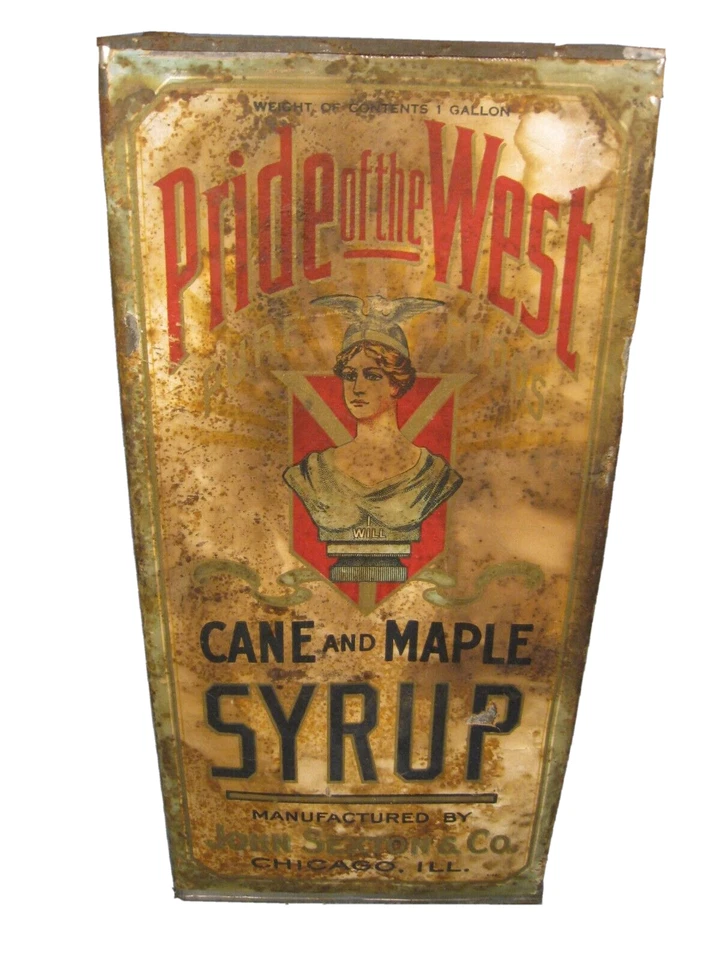 Rare Antique Pride of The West Cane & Maple Syrup 1 Gallon Can  - Image 1 of 4