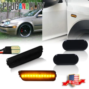 4PC Smoke Front Bumper Amber LED Side Marker Lamps For VW MK4 Golf GTI R32 Jetta - Picture 1 of 12