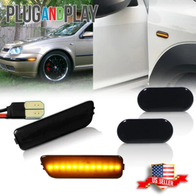 4PC Smoke Front Bumper Amber LED Side Marker Lamps For VW MK4 Golf GTI R32 Jetta - Image 1 of 4