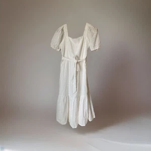 Draper James White Eyelet Puff Short Sleeve Midi NWOT Dress Sz M Cottage Core - Picture 1 of 3