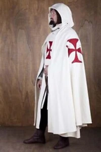 Medieval Knights Red Cross Cape Reenactment Costume Tunic & Cloak Surcoat Men - Picture 1 of 2