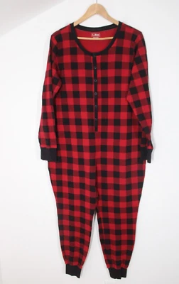 LL Bean XL Rojo Negro Cuadros Waffle Térmico Una Pieza Largo John Traje Unión Foto 1 de 4