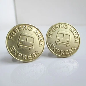 FRESNO CA Transit Token Cuff Links - Repurposed Vintage Gold / Brass Coins - Picture 1 of 4