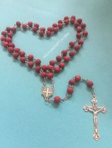 JERUSALEM Rose Smell Wood Catholic ROSARY Bead Necklace Cross Crucifix US SELLER - Picture 1 of 9