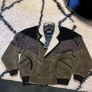 Vintage NWT OLIVE Leather Green Jacket Boho Womens XL - Picture 1 of 17