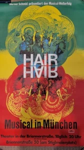 Póster musical de cabello alemán vintage extremadamente raro de Munich Engagement 1969 - Imagen 1 de 1