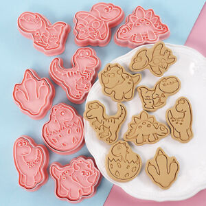 8Pcs Dinosaur Cookie Cutter Mold Plastic Press Biscuit Mould Stamp Bakew_ln