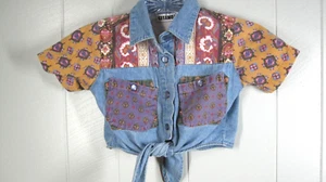 Gitano Shirt Childs 5 Cropped Patchwork Vintage Cottage Core 90's Retro Floral - Picture 1 of 10