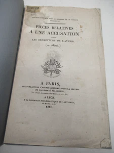 PIECES RELATIVES ACCUSATION REDACTEURS "L'AVENIR" 1832 EO LACORDAIRE EVECHE GAP - Picture 1 of 3