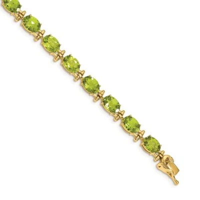 Real 14kt Yellow Gold Peridot Chain Bracelet; 7 inch - Image 1 of 4
