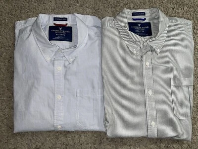 2 American Eagle Vintage Fit Mens XXL Button Down Long Sleeve Shirt Stripe Check - Image 1 of 4