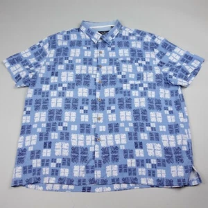 Nat Nast Button Up Shirt 2XL XXL Blue Geometric Silk Blend Short Sleeve Mens - Picture 1 of 8