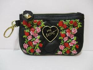 Betsey Johnson Wristlet Wallet Black Roses Flowers - Picture 1 of 8