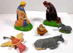 vintage lot 6 terra cotta pottery nativity animal people figures baby Jesus - Picture 1 of 24