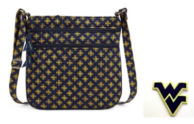 Bandolera Vera Bradley Hipster Azul y Dorado Triple Cremallera + Parche WV Planchado Foto 1 de 4