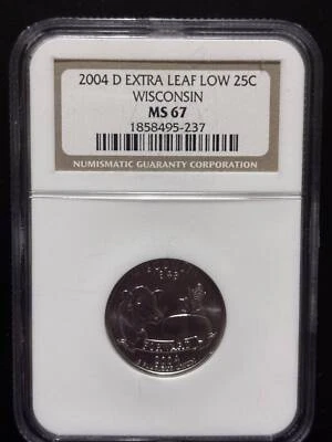 2004 D Quarter Dollar - State Series NGC MS-67 D EXTRA LEAF LOW WISCONSIN - Image 1 of 4
