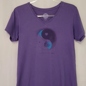 Life Is Good Classic Fit Listen To Your Heart Purple Graphic V Neck Tee Wmn's M - Picture 1 of 6