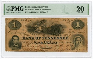 1861 $1 The Bank of TENNESSEE Note w/ INDIAN HUNTING BUFFALO - PMG 20 - Picture 1 of 3
