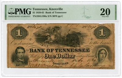 1861 $1 The Bank of TENNESSEE Note w/ INDIAN HUNTING BUFFALO - PMG 20 - Image 1 of 3