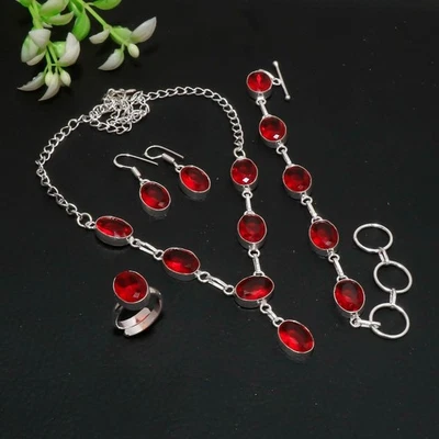 Juego de joyas hechas a mano de piedras preciosas ovaladas de plata de ley 925 granate de Mozambique AAB 193 Foto 1 de 4