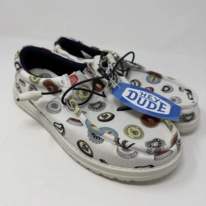 Hey Dude Wally Mens 9 White Spring Break Beer Bash Alcohol Slip On Loafer NEW - Picture 1 of 8