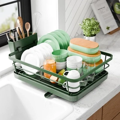 Estante compacto para platos con escurridor soporte para cubiertos resistente al óxido organizador de cocina Foto 1 de 4
