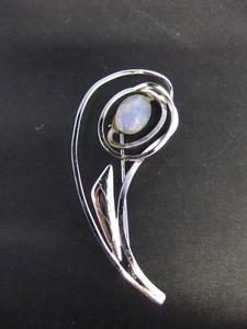 S. SL Silver Tone Floral Design Opal Brooch - Picture 1 of 9