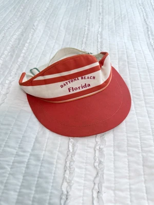 VTG Daytona Beach FL Adjustable Strap Back Visor Hat Cap Bright Orange 80s - Image 1 of 4