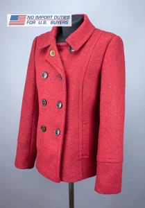 JOULES BRAMBLE Womens Tweed Herringbone Red Double Breasted Short Pea Coat US 8 - Picture 1 of 21