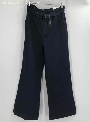 Ann Taylor Womens Blue Denim Dark Wash Slash Pocket Belted Wide-Leg Jeans Sz 10 - Image 1 of 4