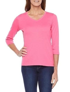 Camiseta St. John's Bay Misses Talla XXL Cuello en V Manga 3/4 - Rosa 100% Algodón - Imagen 1 de 12