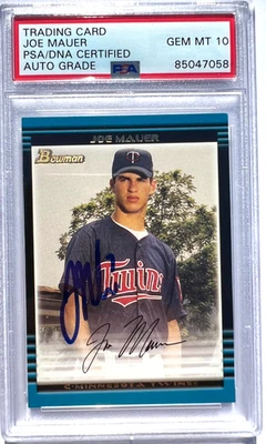 Tarjeta de novato Bowman 2002 firmada por Joe Mauer #379 Twins automática 10 PSA/DNA Foto 1 de 2
