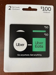 2 Uber Eats $50 Gift Cards $100 Total Go Anywhere Get Anything Rides & Delivery - Picture 1 of 2