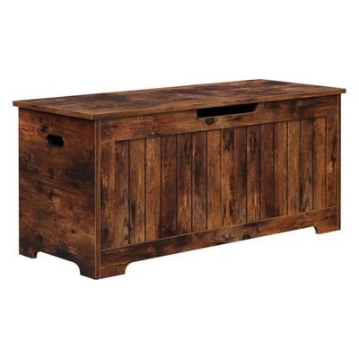 Banco de almacenamiento de 39 pulgadas con 2 bisagras de seguridad para entrada marrón rústico Foto 1 de 4