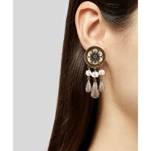Stephen Dweck Topaz Crystal Beaded Drop Dangle Chandelier Clip On Earrings - Picture 1 of 10
