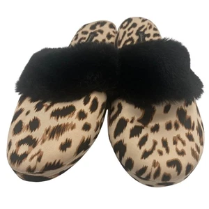 Victoria's Secret Leopard Animal Print Furry Slip On Slippers Slides Large EUC - Picture 1 of 8