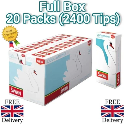Swan Cool Menthol Extra Slim Filters Tips 20 Packs (2400 Tips) Free Delivery UK - Image 1 of 4