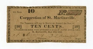 Billete de 10c de 1862 de la Corporación de St. Martinsville, Louisiana - Imagen 1 de 2